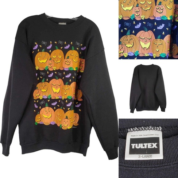 Vintage Sweaters - Tulex Vintage 90s Halloween Crewneck Sweatshirt XL Pumpkin Patch Cotton